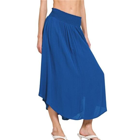 Zenana Woven Crinkle Smocked Waist Maxi Skirt W Pockets - Picture 2 of 3